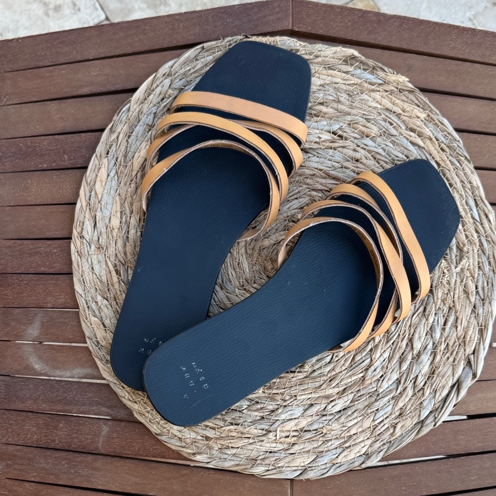 A new day Black and Tan Strappy Sandals/Slides